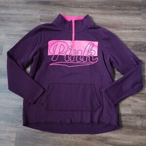 Victoria's‎ Secret PINK Sweatshirt Large 1/4 Zip Logo Burgundy Long Sleeve